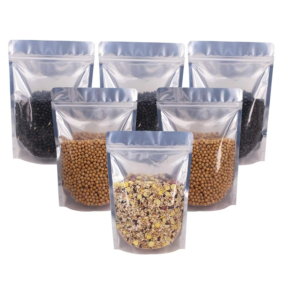 

Stand Up Pouch Bags Zipper Mylar Bags Clear Front with Aluminum Foil Back Reusable Food Storage Bags