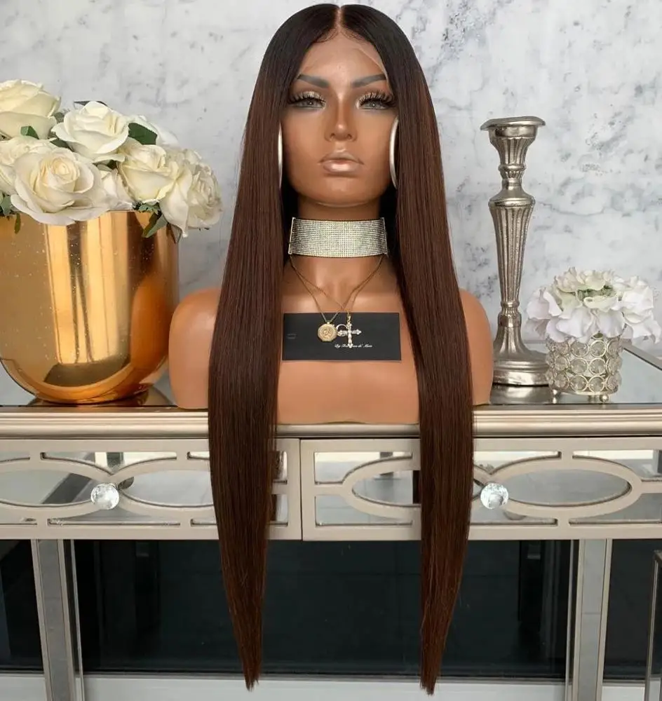 

Ombre Brown Lace Front Human Hair Wigs Cuticle Brazilian Virgin Hair Glueless Straight Lace Wigs Pre Plucked for Woman