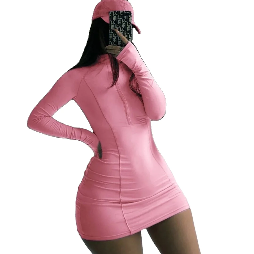 

2021 Summer Long Sleeve Sexy White Dress Bodycon Casual Fitted Short Spring Dresses Women, Picture color
