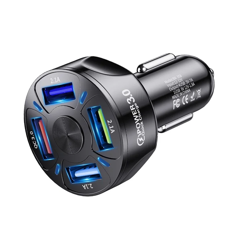 

7A 48W 4 Quick Charge 3.0 4.0 Universal Fast Charging for Iphone Samsung Cigarette Adapter 3 Port Type C Usb 3.1 In- Car Charger