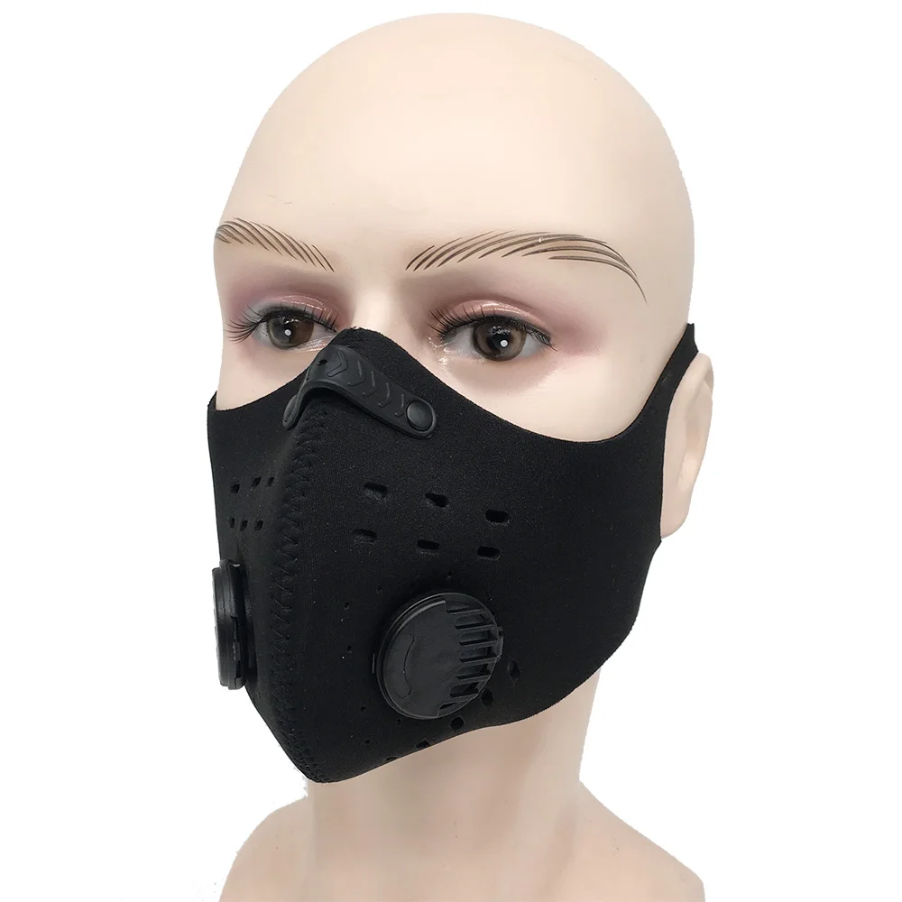 

wholesale designer face mask with 2.5pm carbon filter neoprene sport non-woven mask for sport training face mask BLACK