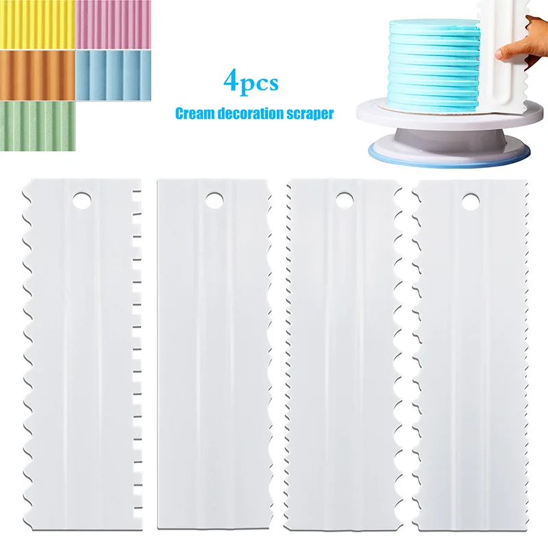 

Cake Tool 4-Piece High Quality Plastic Fondant Cake Cream Scraper, Blue,white