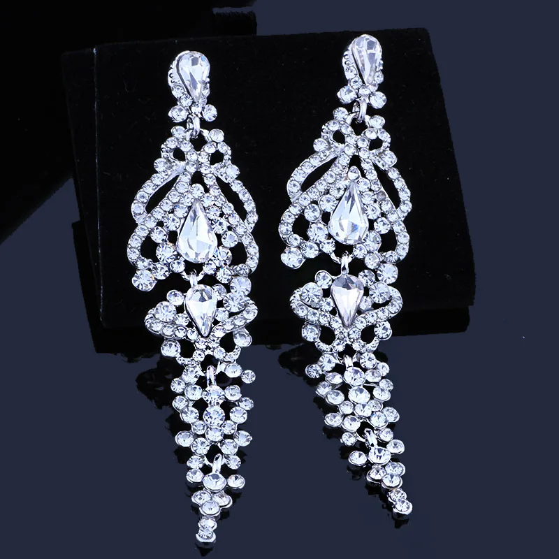 

ES124 Silver rhinestone chandelier earrings women fashion Dangle earrings brides wedding party jewelry