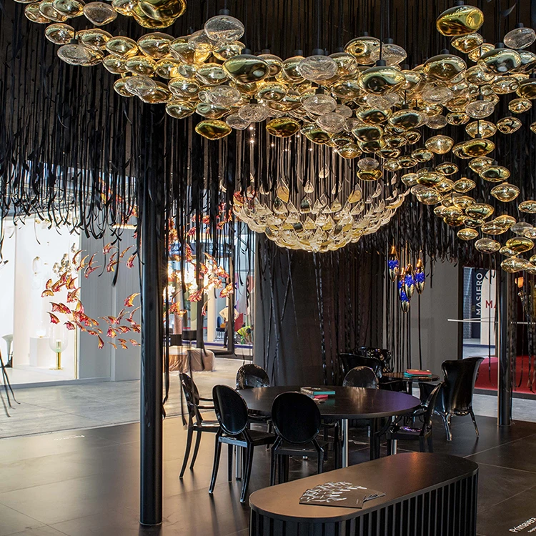 
Hospitality hotel hall art decoration glass crystal big modern luxury design led chandelier light 