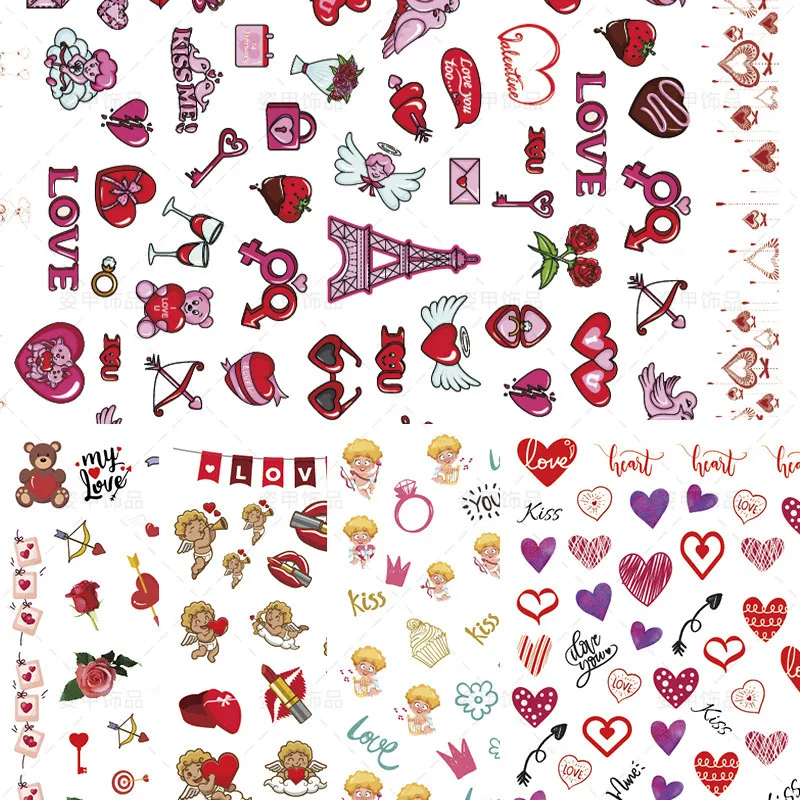 

2022 Nail Stickers New Rose Cupid Love Valentine's Day Theme Waterproof Graffiti Nail Stickers, Pictures showed