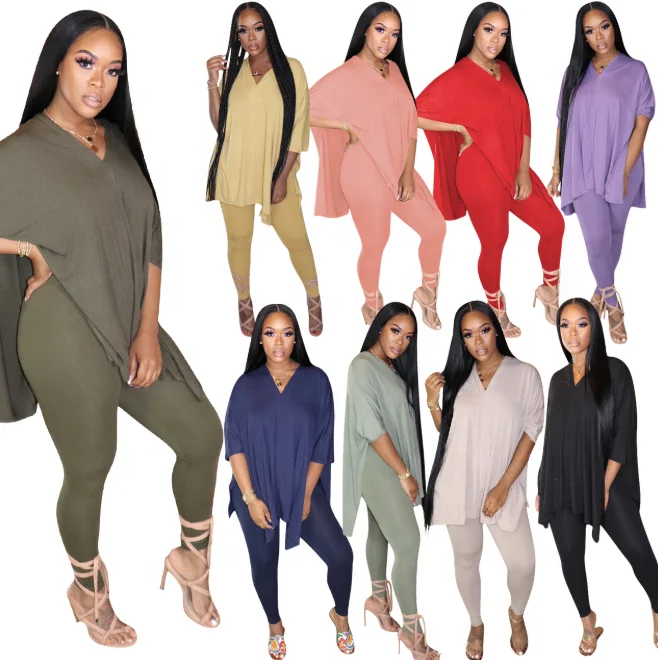 

Two Piece Set Women Clothing Sexy V-Neck Two-Piece Solid Color Two-Piece Women Long Sets Women Two Piece