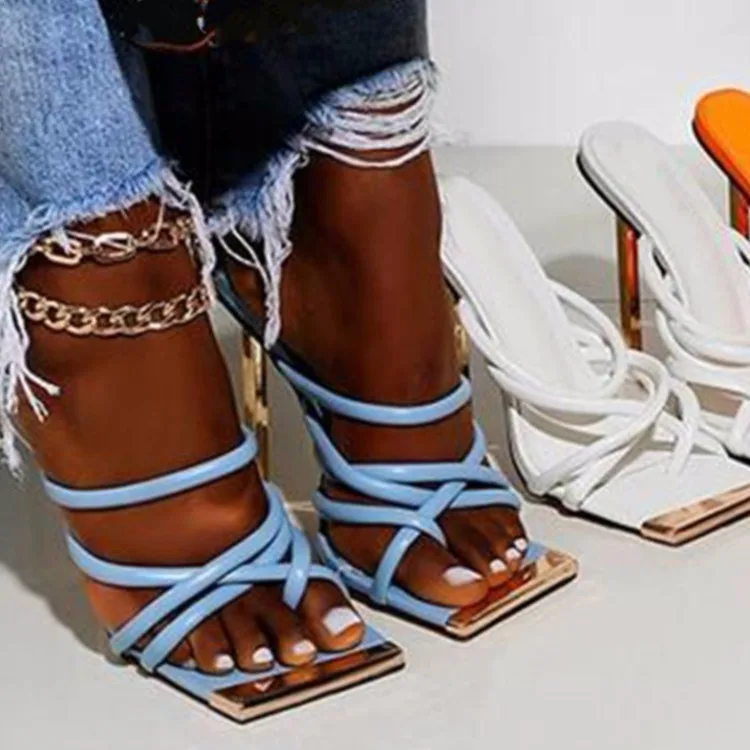 

2021 New Sexy Metal Tote High Heeled Sandals Women Shoe Jelly Ladies Rope Slide Sandal Luxury High Heel Sandals For Women