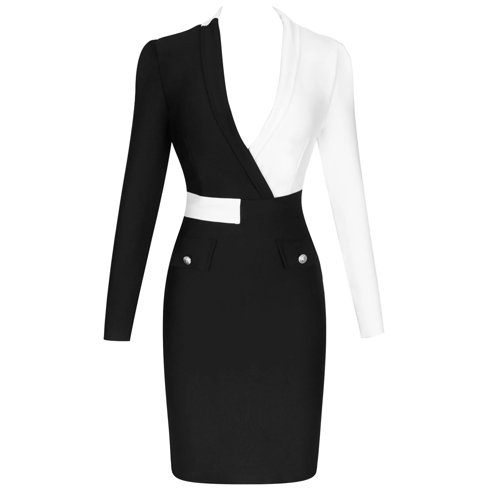 

2020 Latest Ladies Elegant Contrast Color Designer Dresses Office Wear Formal Pencil Dresses Women Lady Office Dress for Work, Black