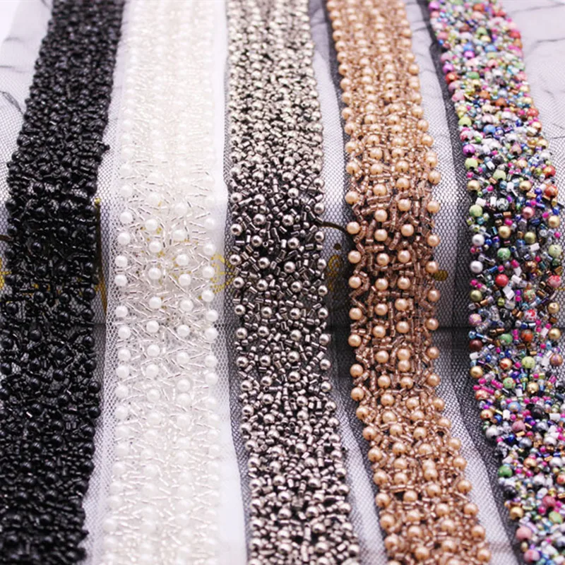 

Deepeel RC150 3cm DIY Handmade Beaded Ribbon Clothing Sewing Accessories Wedding Dress Decoration Mesh Pearl Bead Lace