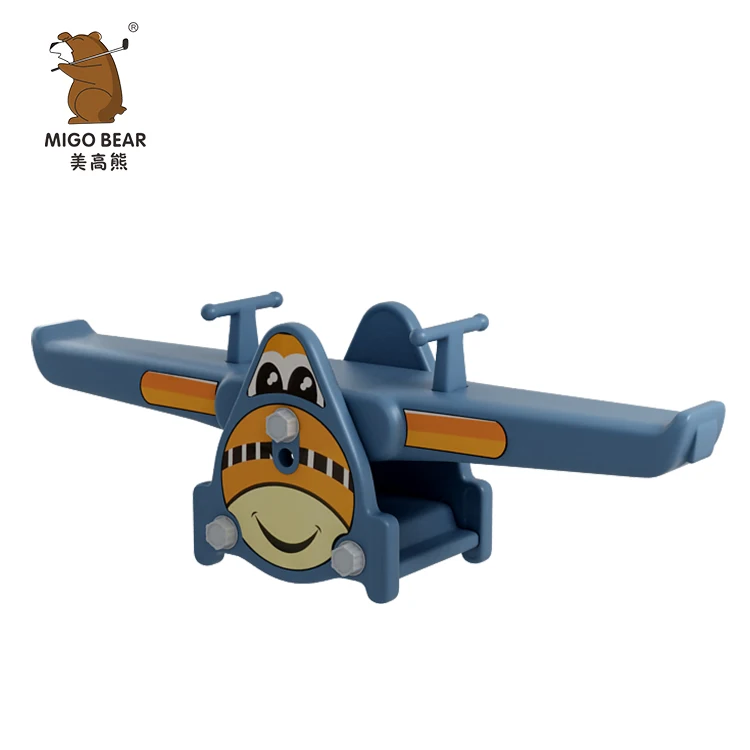 

Factory price aircraft shape plastic kids seesaw plastic seat indoor double kids plastic seesaw, Blue/orange