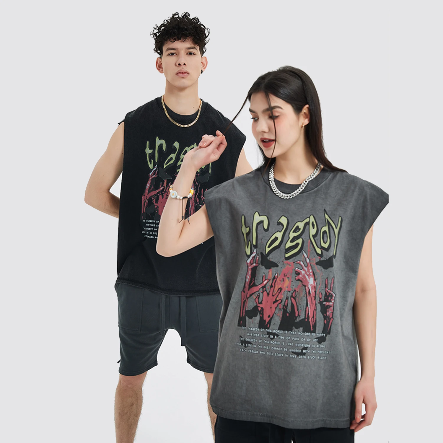 

Wholesale printed 100%Cotton summer black grey vintage wash t shirt