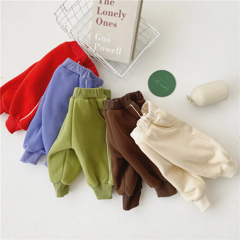 

Winter Solid Color, Thick, Warm, Wind-proof, And Leisure Sports Style Baby Cotton Pants, Blue, red ,beige ,green ,brown