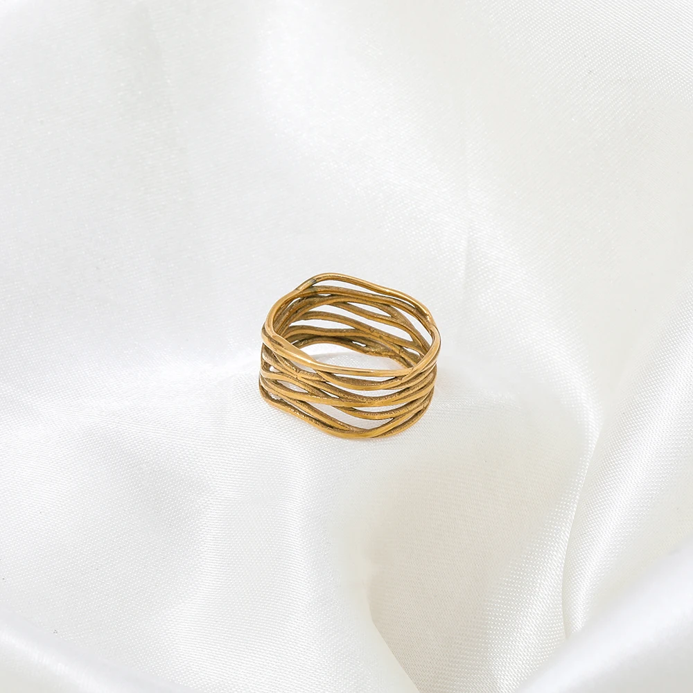 High End 18K PVD Gold Plated Stainless Steel Rings for Women Gold Jewelry Wholesale Laser Logo Rings