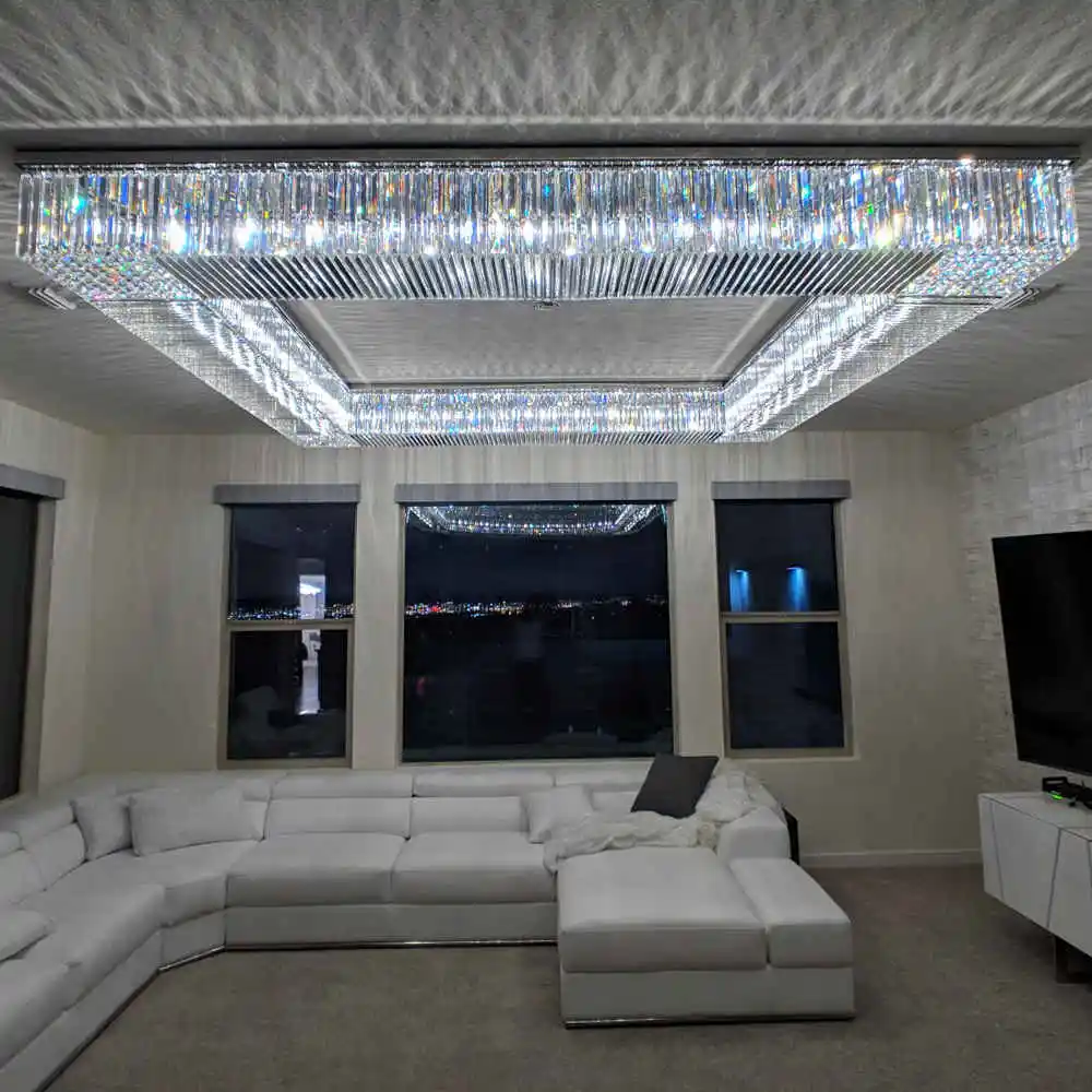 Contemporary Modern Chrome Crystal Rectangular Restaurant Chandelier From Zhongshan Lighting Factory