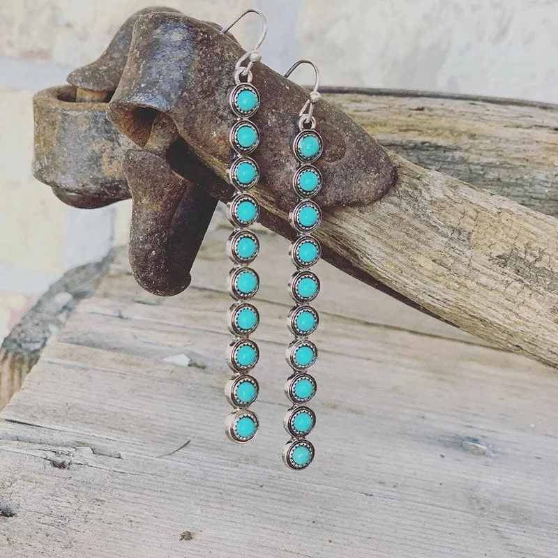 

Bohemian Western Navajo Simple Design Walk the Line Turquoise Earrings For Women