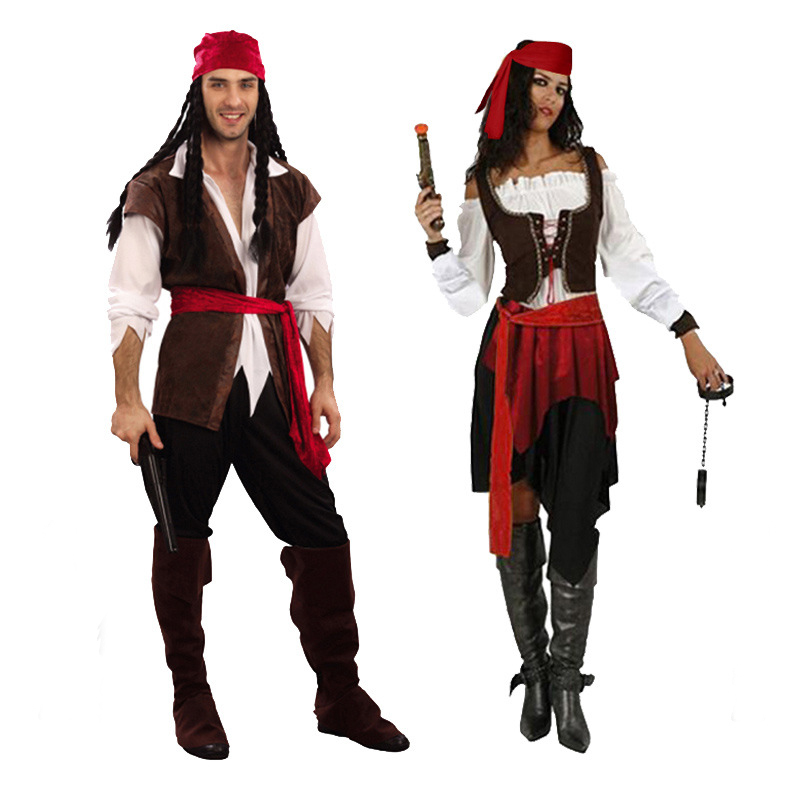 

2021 Factory Halloween pirate costumes Wholesale Cosplay Halloween Party Men Women Pirate Costume, Picture color