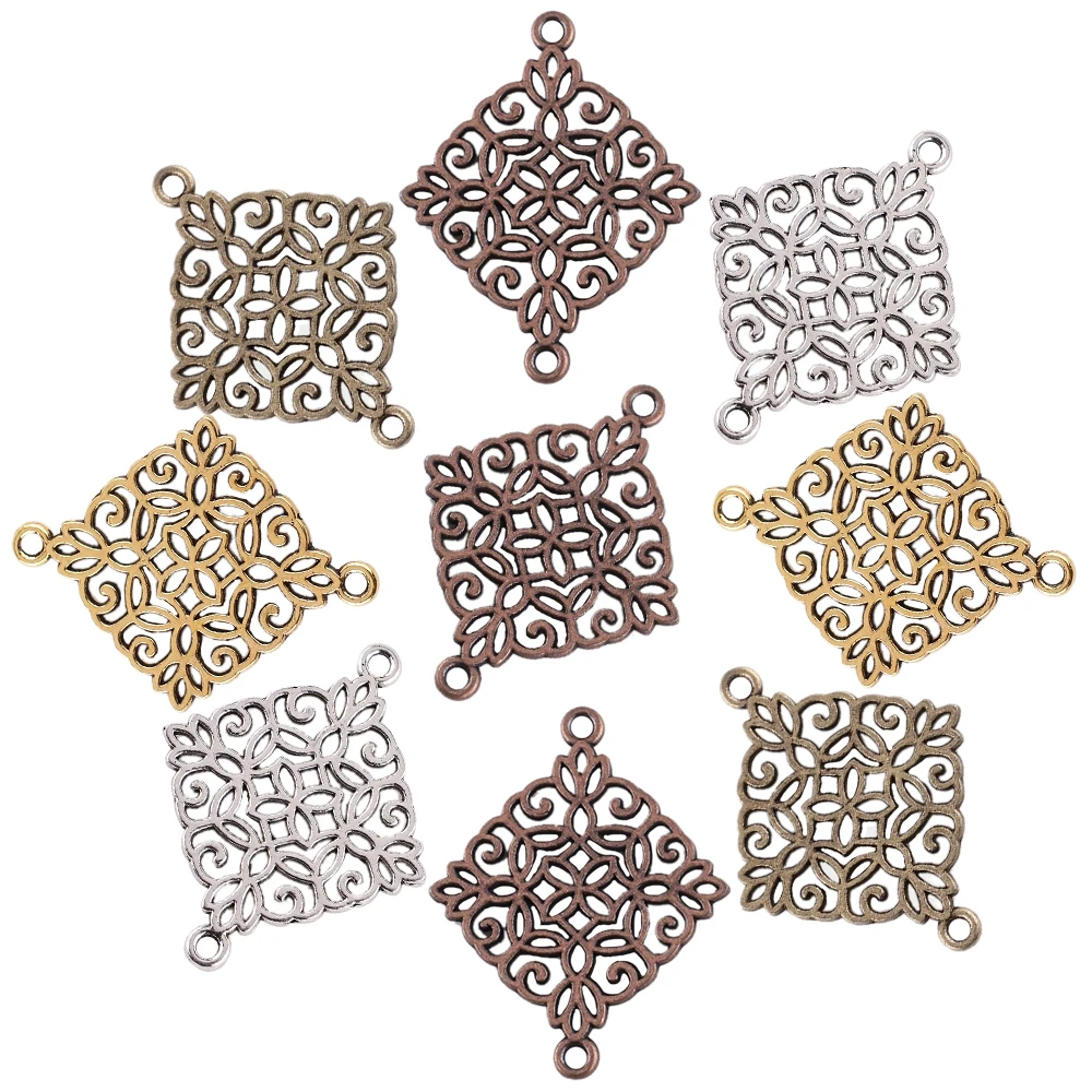 

Hollow Diamond Flower Beads For Jewelry Making 18X18MM Zinc Alloy Hoop Earring Metal Pendant Beads For Bracelets Charm DIY Craft