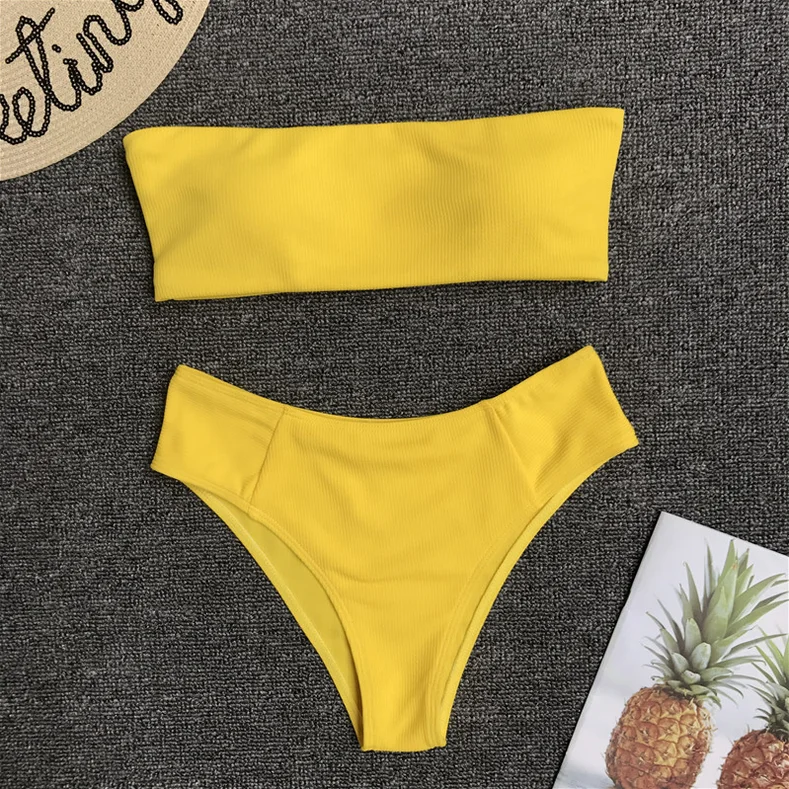 

High Performance Swimwear Women Sexy Swimsuit 4 Colors High Waist Beach Bikini, Yellow;caramel color;yellow and black;blue