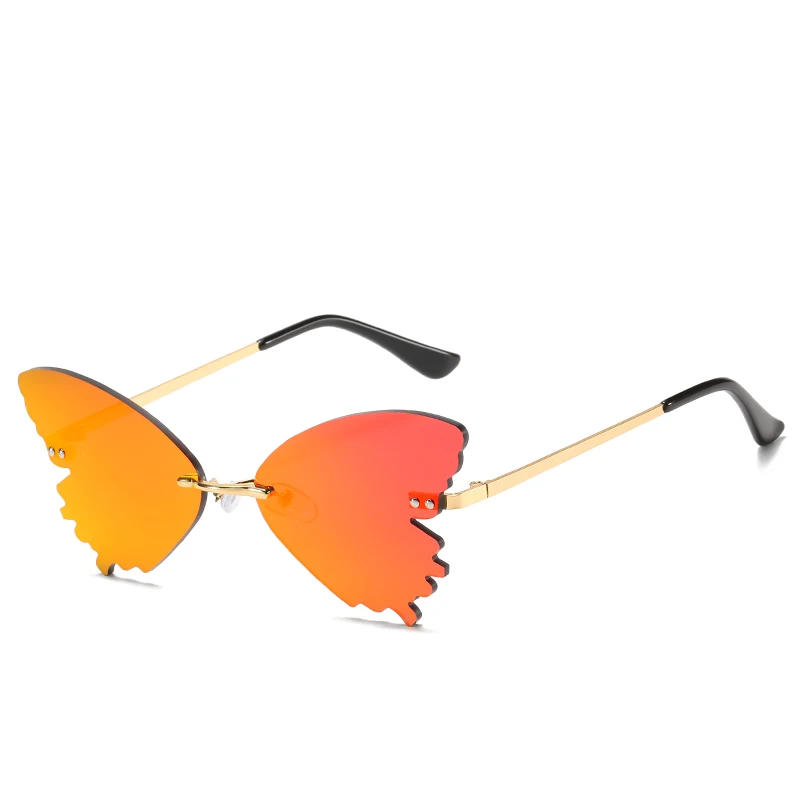 Keloyi 2020 new arrivals Butterfly shaped sunglasses metal framework Rimless Shades Colorful party Sun Glasses, 10 colors