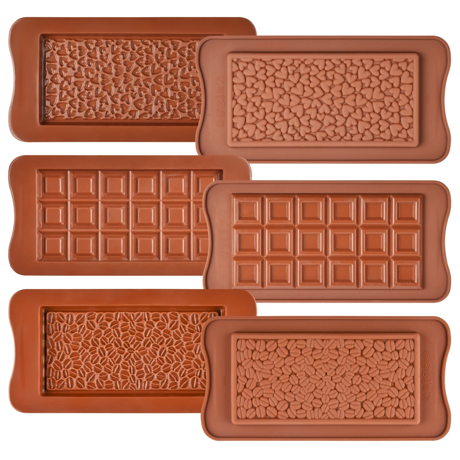 

Non - stick easy to demoulding unique chocolate bar silicone mold sets with coffee bean , heart bean , diamond shape