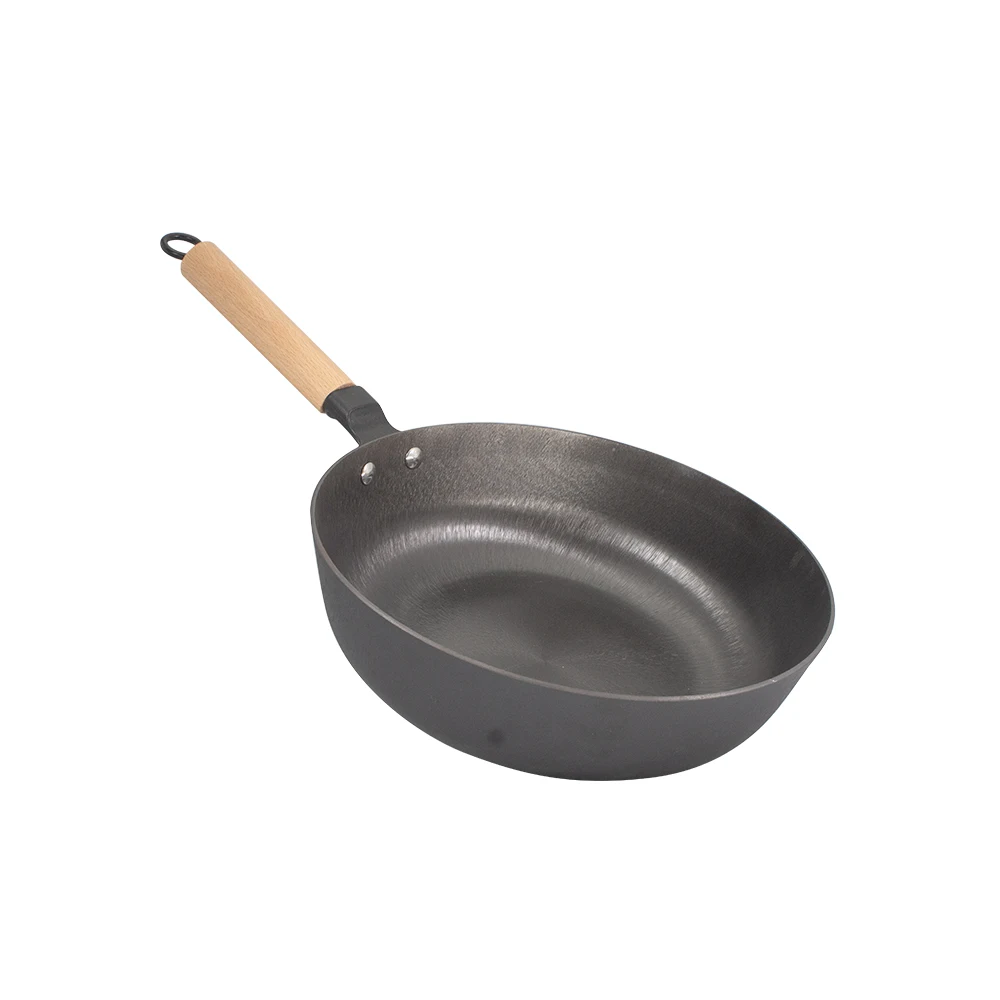 

High Quality  Cast Iron Deep Fry Pan With Wooden Handle