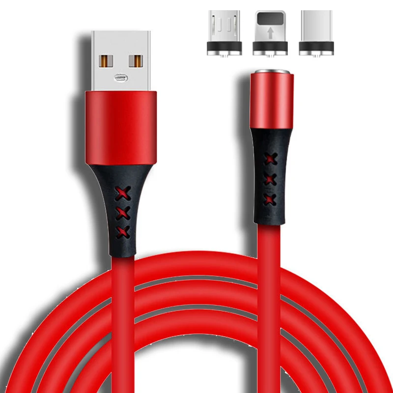 

Amazon Top 360 Rotation Magnetic Adsorption 3 In 1 Fast USB Charger Cable, Black/red/silver