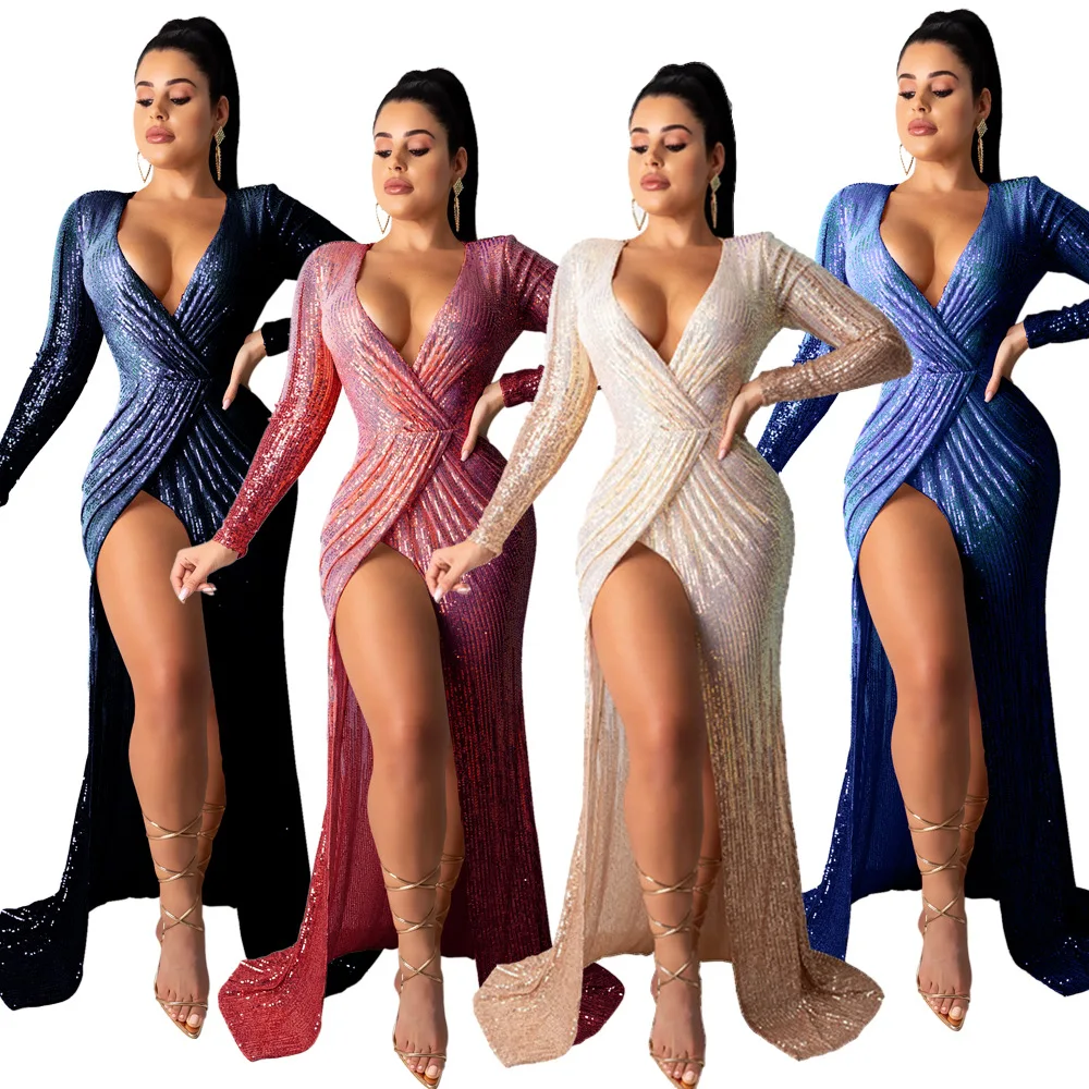 91018-MX23 sparkling sequined maxi evening dresses women lady elegant