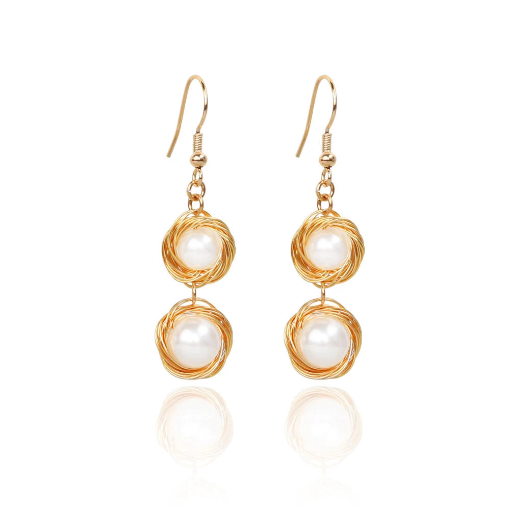 

Minimalist Round Alloy With Wire Wrap Pearl Dangle Drop Earrings For Women, Colors