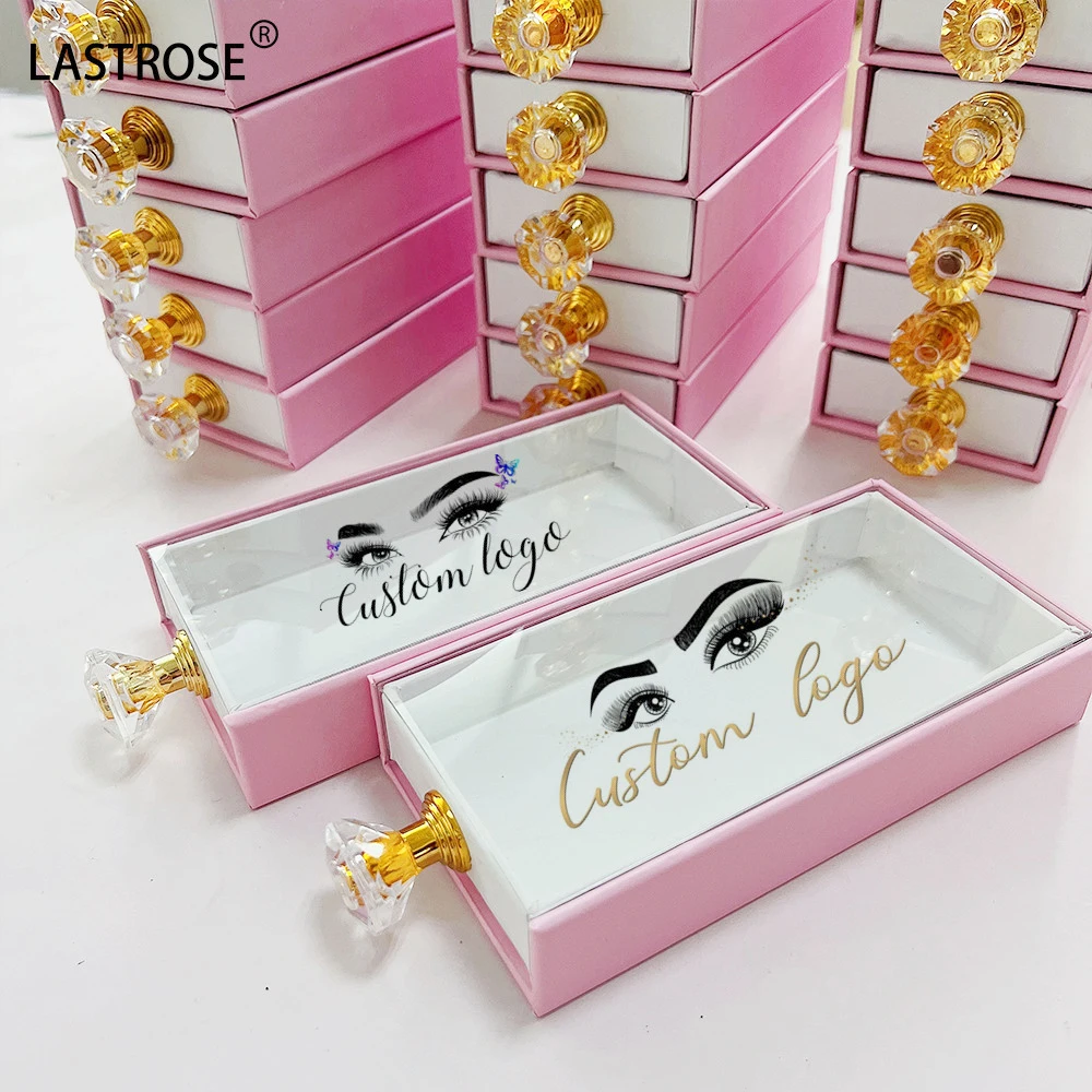 

diamond handle eyelash packaging box with mink lash wholesale vendor custom pink lash case packaging false eyelashes