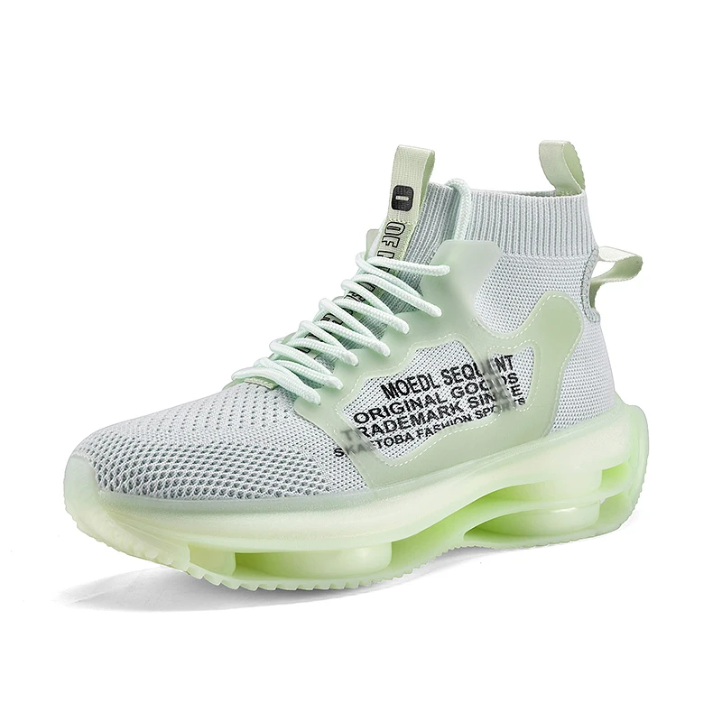 

2021 New Fashion oem breathable air outsole cushioning reflect shoes customised sneaker running shoes men, White / green /black