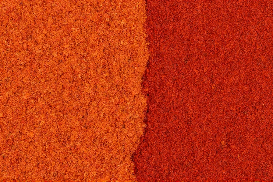 Close-up comparison of red cayenne pepper powder versus standard chili powder blend in spice jars
