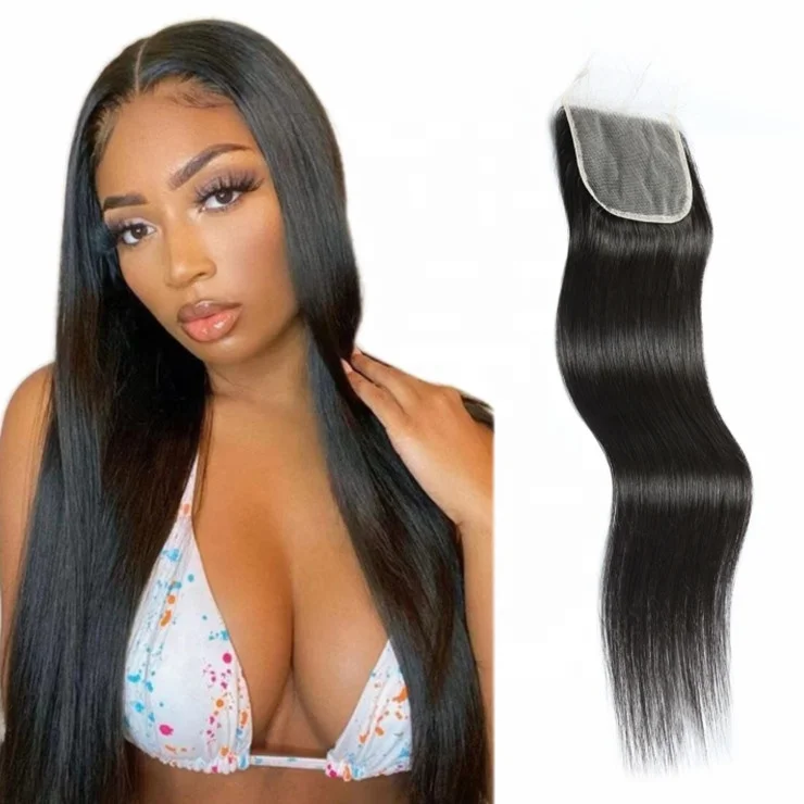 

12A Brazilian Straight Lace Closure 4X4 Free Part Swiss Lace Closure 150% Density Free Part Natural Black Straight Lace closure