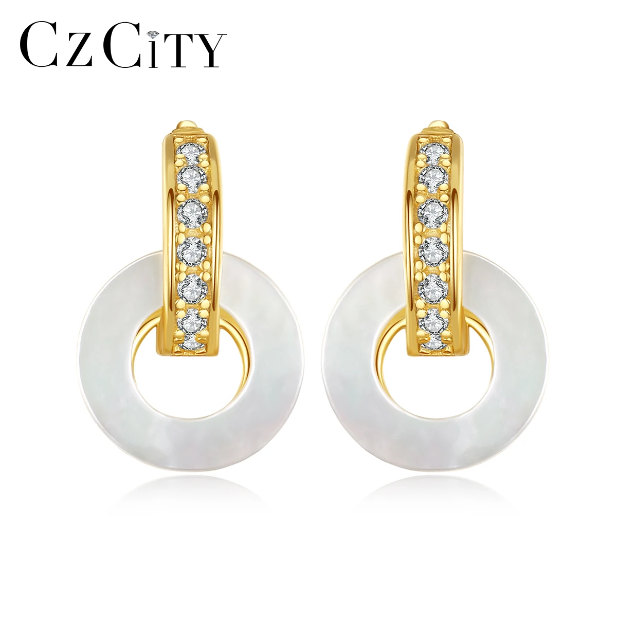 

CZCITY Fancy Trendy Sea Shell Earrings Zirconia in Silver Women Classic 925 Sterling Silver Earring