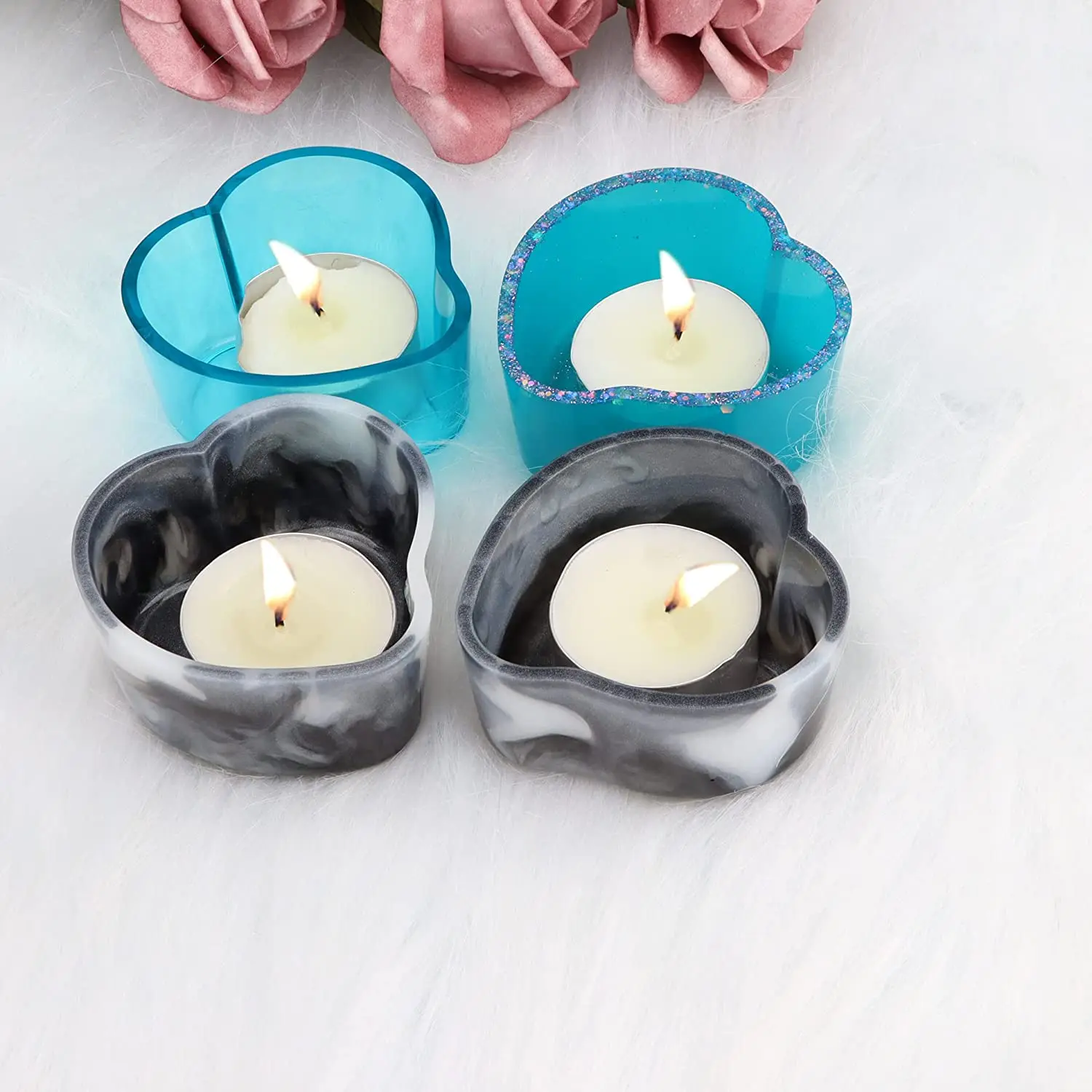 

4 pieces candle holder resin mold, silicone heart-shaped candle holder mold DIY candle holder wedding party home decoration