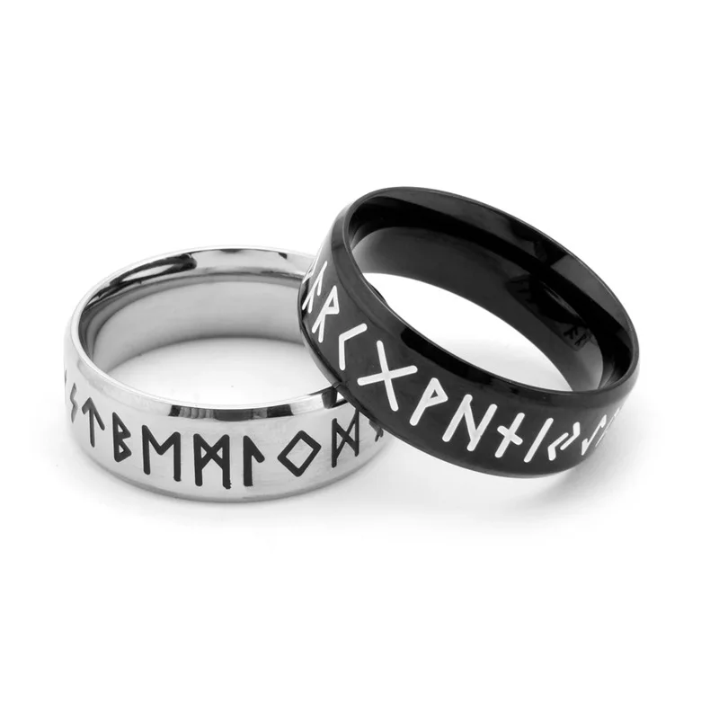 

Mens Nordic Rune Wicca Smooth Rings For Women Stainless Steel Viking Rings Runes Letter Gothique Ring, Gold, silver