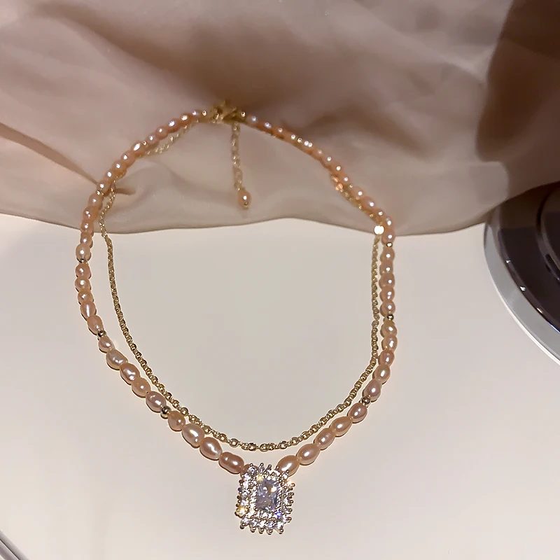 

real gold plated two layer pearl and gold necklace women