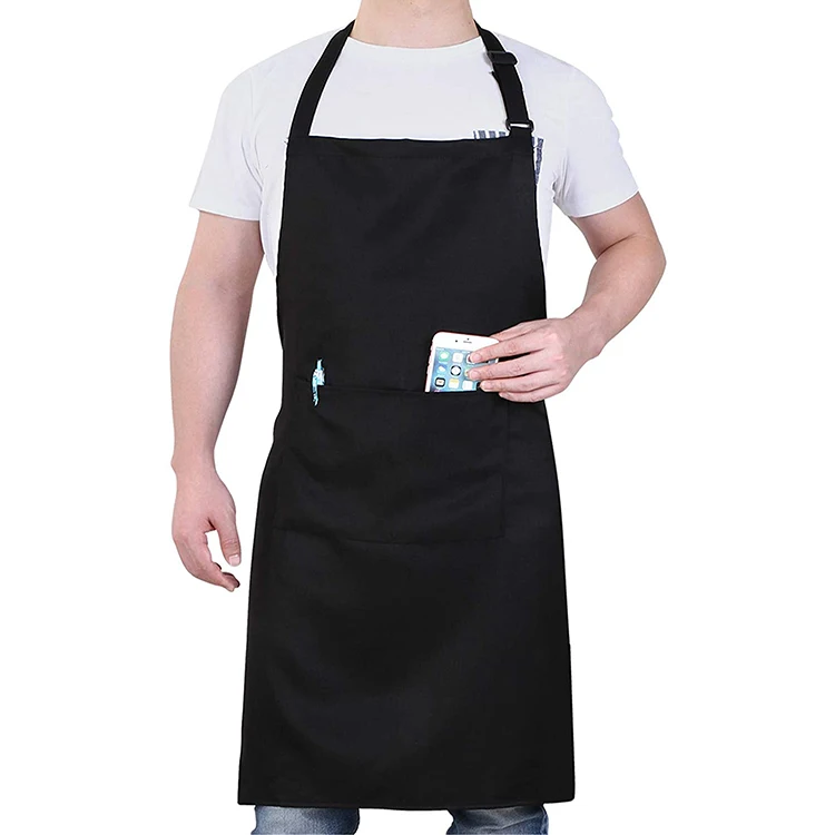 

100% organic cotton canvas custom logo printing black promotional waterproof polyester chef apron with two pockets, Customized color