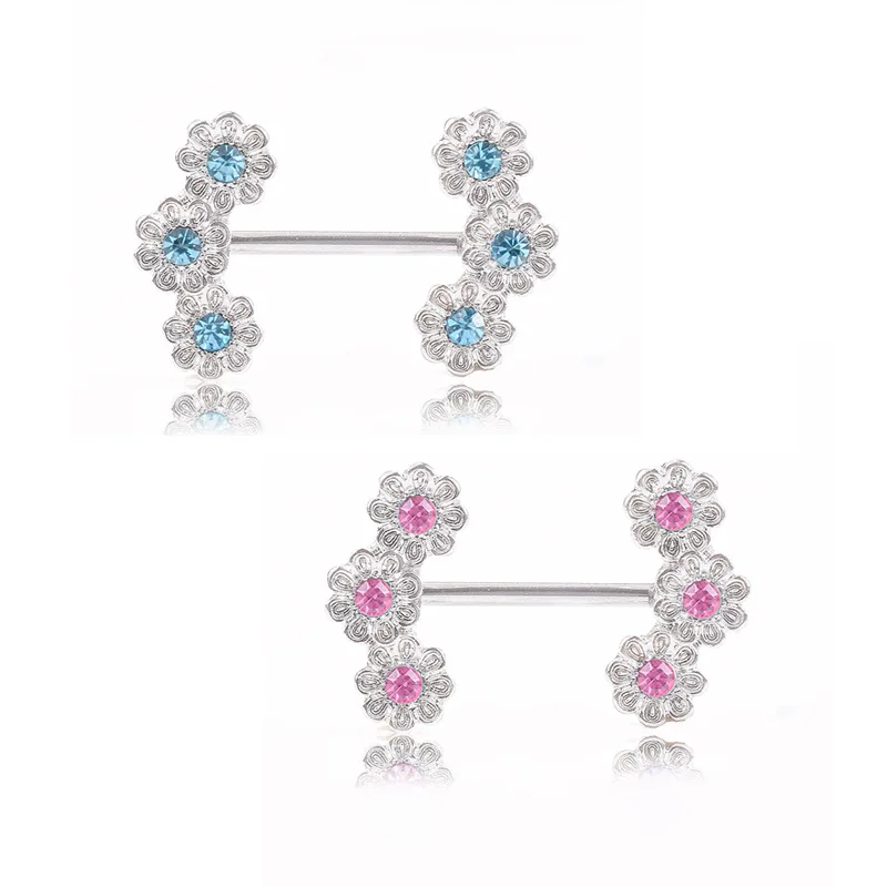 

HOVANCI 14G Surgical Steel Nipple Barbell Rings with Clear Flower CZ Nipple Piercing Jewelry, Pink;blue