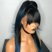 

HD Swiss Lace Ombre Brown / Blue Straight Raw Indian Virgin Human Hair 360 Lace Frontal Wigs With Bang