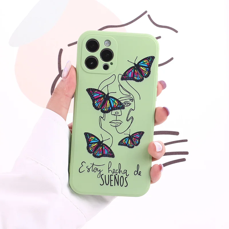 

Cute Butterfly Line Face Phone Case for iphone 8 x 12 proX XR XS Max 7 8 Plus Shockproof Back Cover