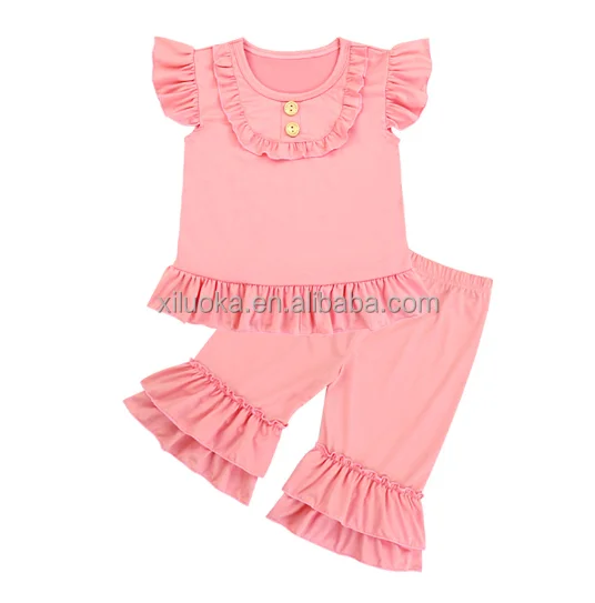 

Custom girl baby clothing light pink cotton short sleeve outfits super cute baby sets, Picture