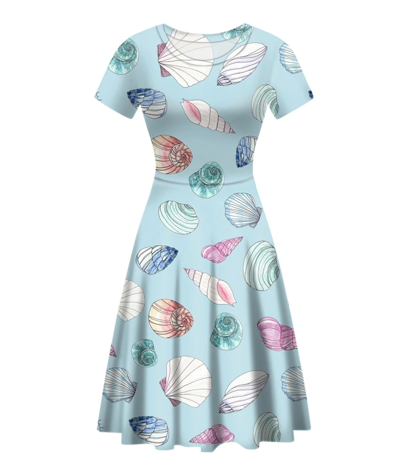 

Woman 3D Printed Beach Short-Sleeve O-Neck Swing Casual Standard A-Line Dresses