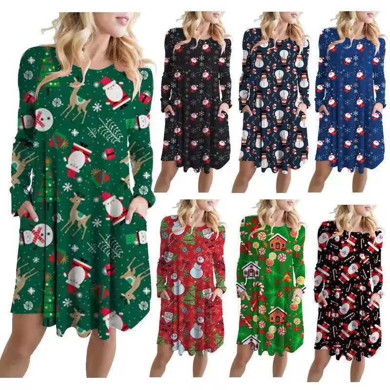 

Women Sexy Bohemia Strips Floral Printed Long Sleeve Maxi Dresses Lady Casual Wear Christmas Dress