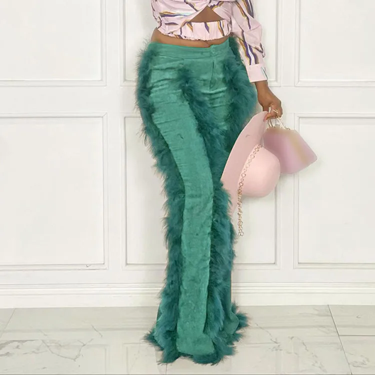 

2022 Chic New Arrivals Fall Winter Clothing Jogger Trousers For Women Corduroy Autumn Furry Tassel Flared Fringe Long Pants, Khaki,green,gray,black,rose red