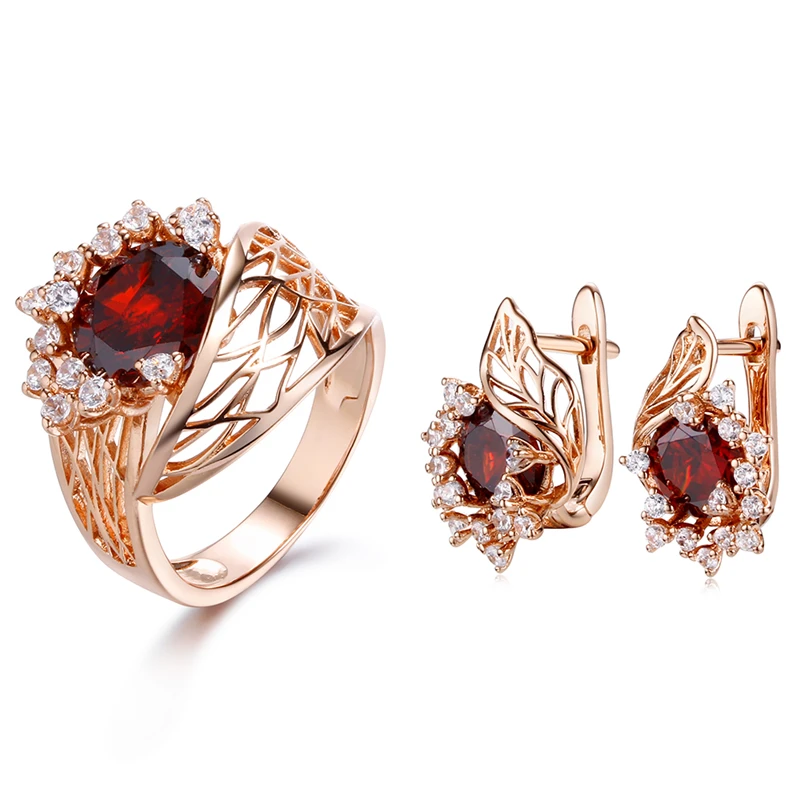 

Multicolor gems jewelry set, crystal glass pendants earring rings for women