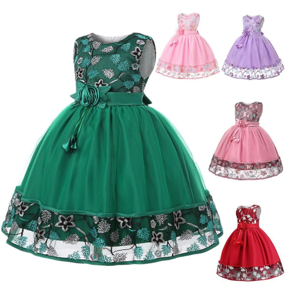 

Embroidered dress Girl party lace princess dress Flower-child mesh skirt