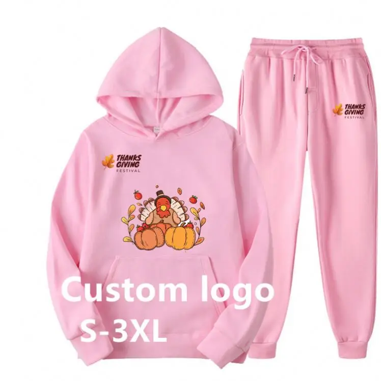 

Black Unisex Thanksgiving printed Two 2 Piece Jogers Set Jogging Suits And Sweatpants Men S Hoodies Pants Custom Sweatsuit, Picture shows