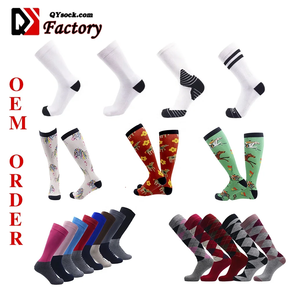 

Custom Logo Nylon Cotton Knee High Horse Riding Printing Equestrian Socks, Custom color