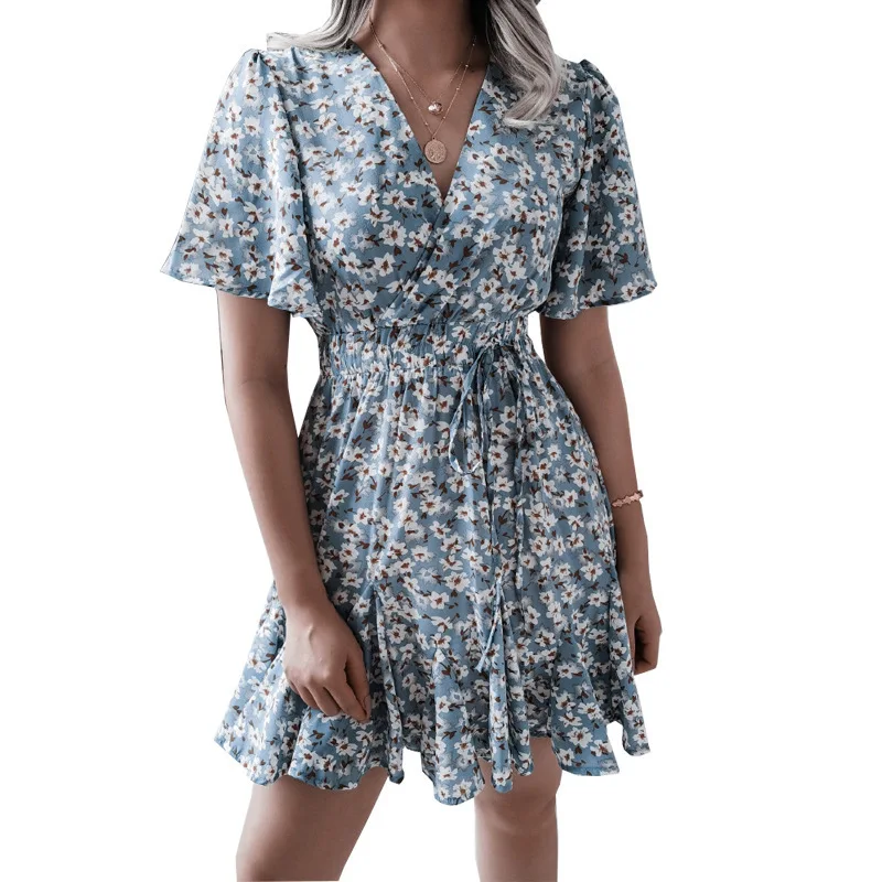 

2022 spring and summer new women's casual printed chiffon sexy dress