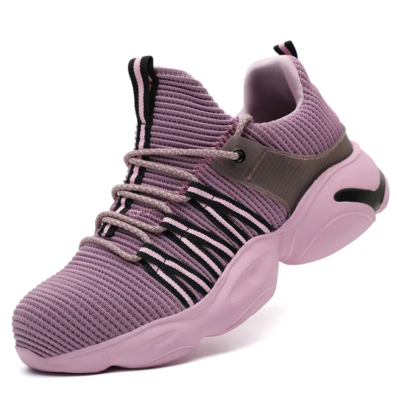 

Factory fast shipping for Industrial and construction work breathable anti-smash anti-puncture safety shoes, Black/pink